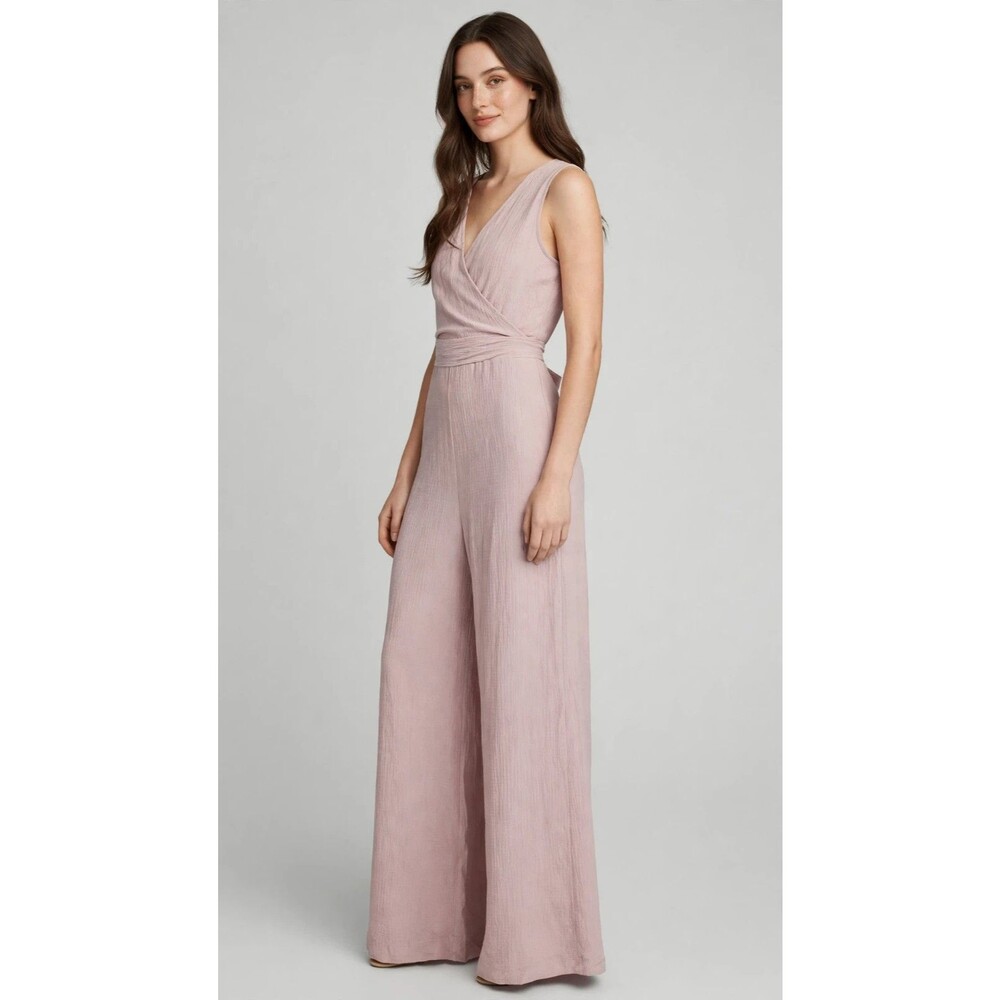Calvin Klein Womens 6 Blush Sleeveless Wrap Front Wide Leg Jumpsuit Tie Belt